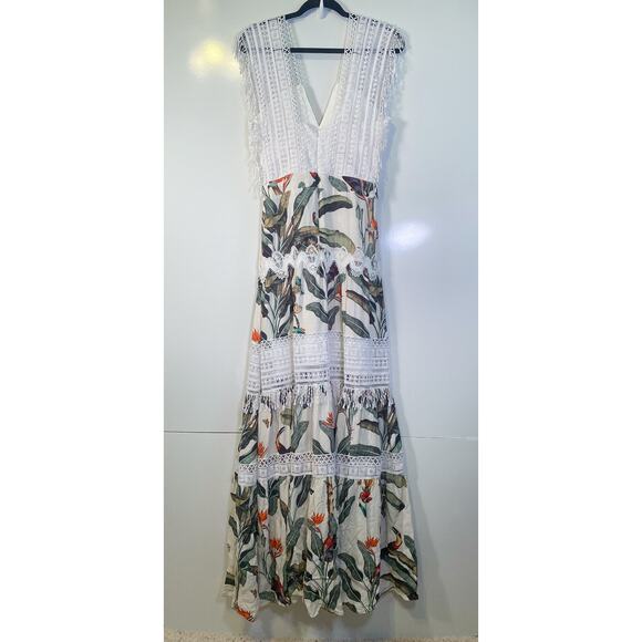 PatBo NWT Tropical Print Lace Trim Maxi Dress - Picture 9 of 12